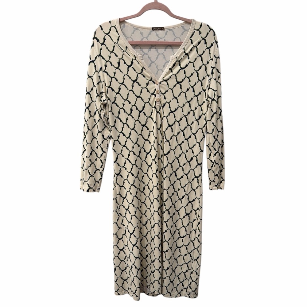 J. McLaughlin‎ Black Green Ivory Geometric Print Stretch Dress size small